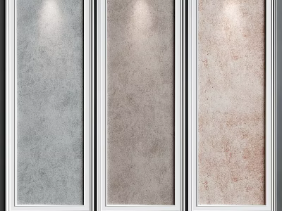 Textured Wall Panels In Gray Brown Light Pink With White Frames And Overhead Lighting 3d model