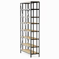 Modern Metal Frame Shelving Unit With Wooden Shelves And Multi Tier Design