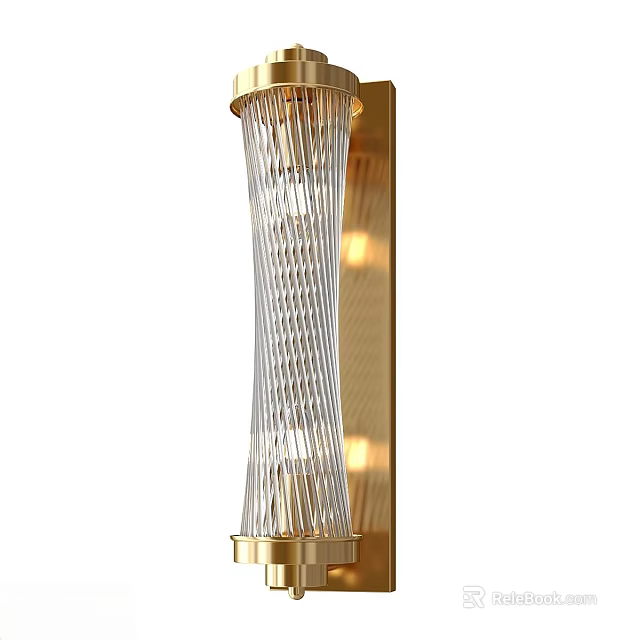 Modern Wall Lamp Featuring Golden Metal Frame and Spiral Textured Glass with Warm Light 3d model 