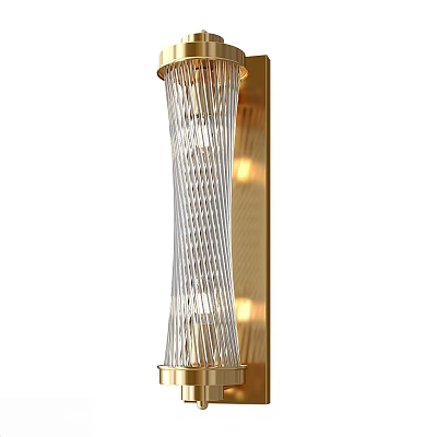 Modern Wall Lamp Featuring Golden Metal Frame and Spiral Textured Glass with Warm Light 3d model