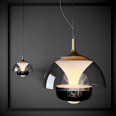 Two Sleek Modern Pendant Lights With Glass Dome Shades And Metal Frames Warm Glow 3d model