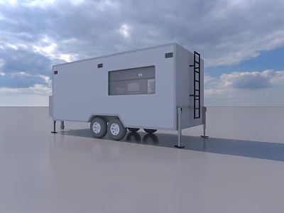 Modern White Functional Trailer Design With Wheels Ladder And Side Window 3d model