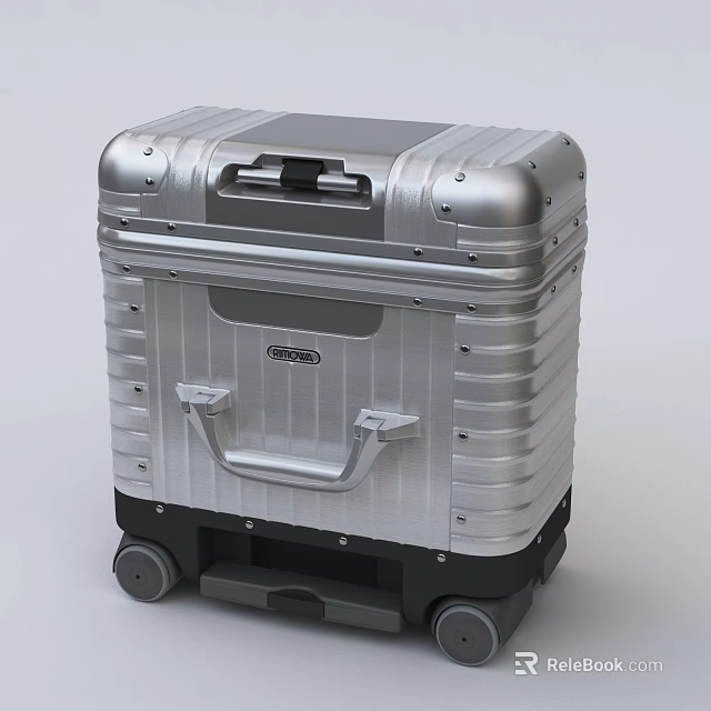 Silver Metallic Luggage With Wheels Handle And GSD Brand Stylish Design 3d model 