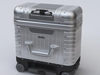 Silver Metallic Luggage With Wheels Handle And GSD Brand Stylish Design 3d model