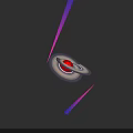 Red Planet with Rings Multiple Gray White Layers on Dark Cosmic Background with Purple Streaks