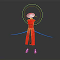 Mythical Character In Red Qipao With White Hat Circular Rings Swords And Magical Creature