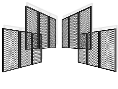 Modern Folding Room Divider With Mesh Panels And Black White Frames 3d model