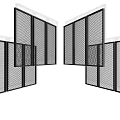 Modern Folding Room Divider With Mesh Panels And Black White Frames 3d model