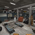 Automotive Specialty Store Interior Featuring Car Lift Tires Tools Ladders And Tool Cabinets