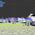 Aerial Planning of Winter Scenic Snowy Landscape with Modern Transparent Cabins Trees and People Activity