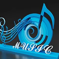 Blue Musical Decoration With Notes Treble Clef Spiral Design And Music Sign