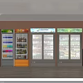 Multiple Beverage Display Refrigerators Stocked with Various Drinks in Retail Store 3d model