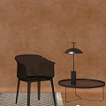 Black Leisure Chair In Modern Interior With Round Side Table And Table Lamp 3d model