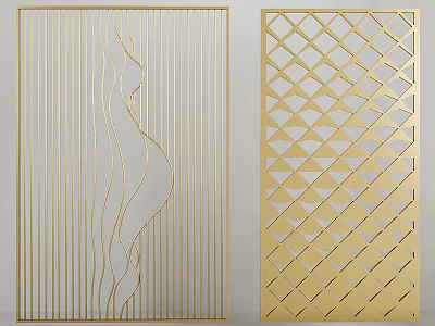 Golden Decorative Partition with Wavy Lines and Diamond Lattice Patterns for Modern Interior Design 3d model