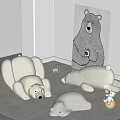 Cute Bear Shaped Beige Lazy Sofa in Cozy Room with Wall Art Rug and Figurine