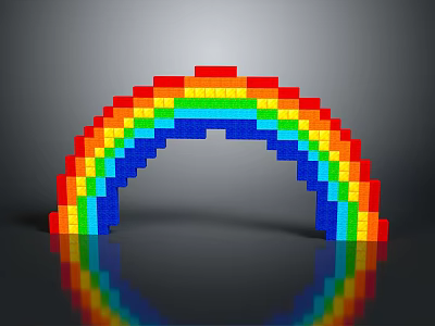 Colorful Building Blocks Forming Rainbow Arch With Reflection As Daily Living Item 3d model