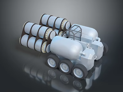 Utility Vehicle with Multiple Cylindrical Tanks Cab and Wheels Structure 3d model