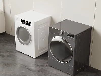 Modern White And Gray Front Load Washing Machines In Laundry Space 3d model