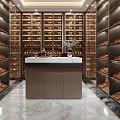 Elegant Modern Wine Cellar Interior With Rows of Wine Racks Central Counter And Marble Floor