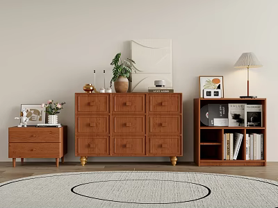 Modern Entryway Cabinet And Side Cabinet With Drawers Decorative Plants Photo Frames And Table Lamp 3d model