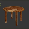 Round Red Wooden Table With Natural Light Wood Grain And Four Legs