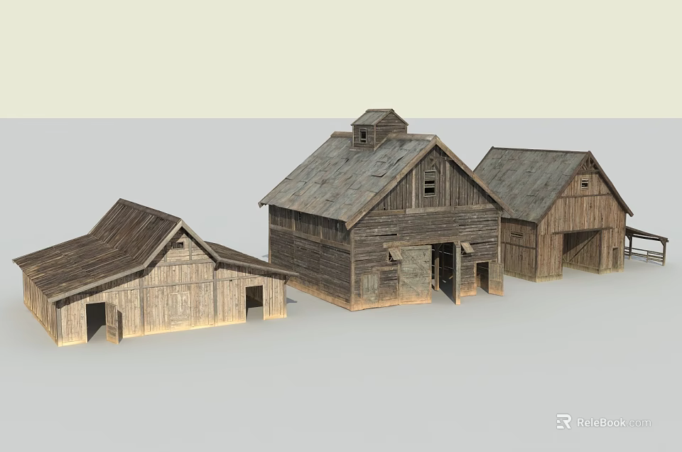 Multiple Traditional Wooden Residential Buildings Exterior With Sloped Roofs And Rustic Design 3d model 