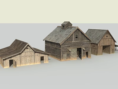 Multiple Traditional Wooden Residential Buildings Exterior With Sloped Roofs And Rustic Design 3d model
