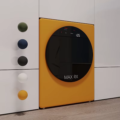 Yellow MAX RX Washing Machine with Digital Display and Colorful Round Buttons in Modern Interior 3d model