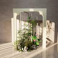Decorative White Frame With Bamboo Plants Lotus Leaves Flowers And Light Shadows Against Gray Wall