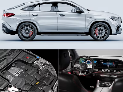 Silver SUV Exterior Engine And Interior Details 3d model