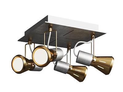 Modern Multi Light Chandelier with Gold Metal Shades and Square Ceiling Base 3d model