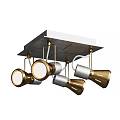 Modern Multi Light Chandelier with Gold Metal Shades and Square Ceiling Base