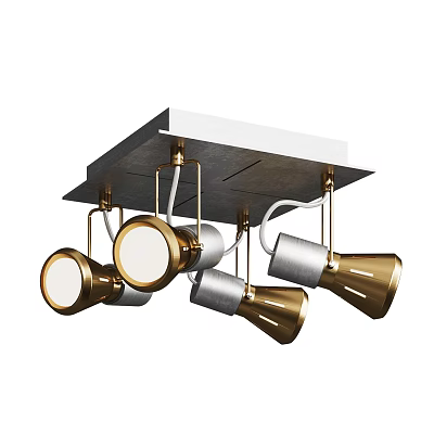 Modern Multi Light Chandelier with Gold Metal Shades and Square Ceiling Base 3d model