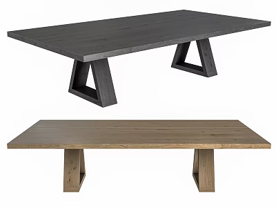 Dark And Light Wooden Dining Tables With Triangular And Rectangular Legs Design 3d model