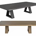 Dark And Light Wooden Dining Tables With Triangular And Rectangular Legs Design 3d model