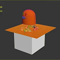 Orange Cartoon Octopus Like Creature Sitting On Orange Platform Above White Cube 3d model