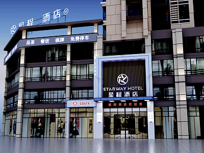 Starway Hotel Modern Building Exterior With Glass Windows And Facade Design 3d model