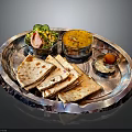 Traditional Indian Food Platter With Naan Roti Yellow Curry Fresh Salad And Sweet Treat