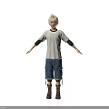Blonde Haired Man Wearing White T-shirt Black Elbow Pads Blue Denim Shorts And Brown Boots