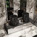 Modern Elegant Bathroom Interior With Marble Walls Black Basins Mirrors And Vanity