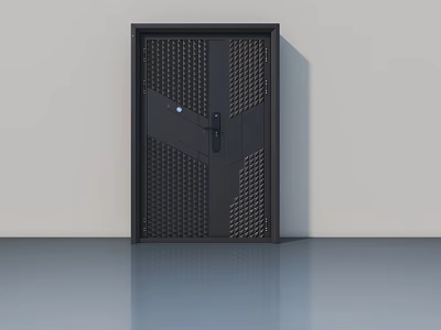 Modern Black Swing Door With Grid Pattern Textured Surface And Secure Lock 3d model