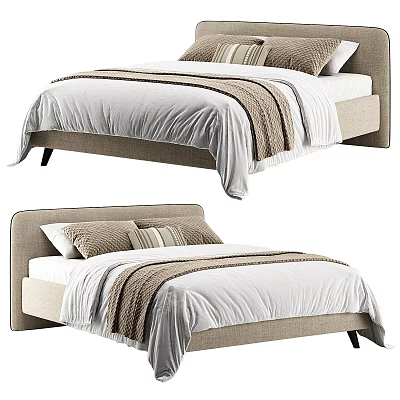 Elegant Modern Bed Design With Beige Headboard White Sheets Brown Blanket And Pillows 3d model