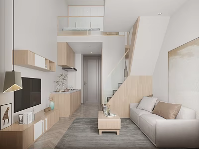 Minimalist Loft Apartment With Light Wood Furniture 3d model