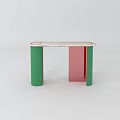 Modern Console Table With Marble Top Circular Patterns And Green Red Cylindrical Legs 3d model