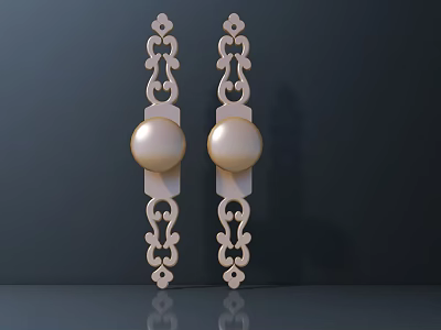Beige Decorative Door Handles With Round Ball And Ornate Carvings On Dark Background 3d model