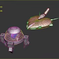 Sci Fi Mechanical Characters With Spherical Support And Ship Shaped Bodies Illuminated By Pink Lights
