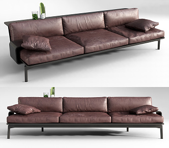 Modern three-seat sofa leather multiplayer sofa 3d model