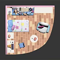 Cartoon Room Dollhouse With Pink Blue Decor Stuffed Toys Bookshelf Sofa And Computer Desk