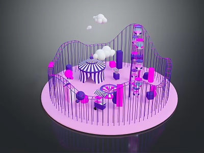 Colorful Kids Playground With Pink Circular Base Purple Railings And Cloud Decorations 3d model
