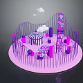 Colorful Kids Playground With Pink Circular Base Purple Railings And Cloud Decorations